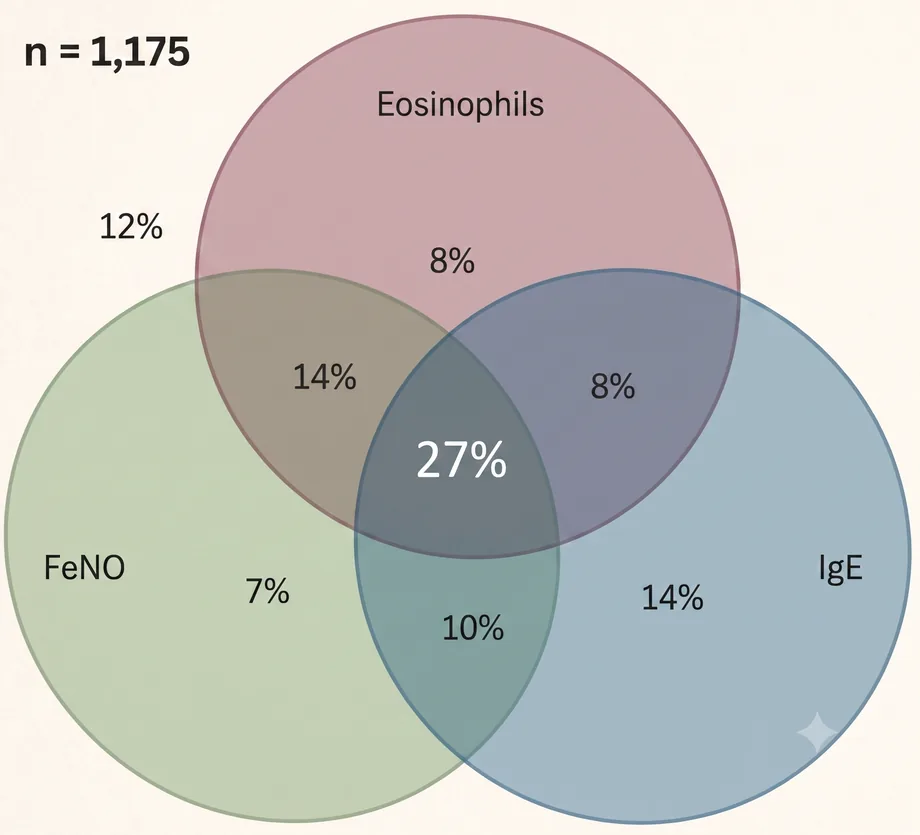 嗜酸性球、FeNO、IgE 生物標記重疊示意